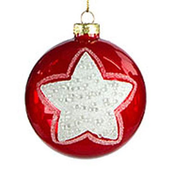 Χριστουγεννιάτικη Γυάλινη Μπάλα Κόκκινη, με Λευκό Αστεράκι (10cm)